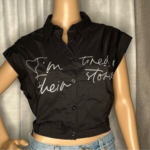 Emerson Lang Black Button-Down Women's “I’m tired of their stories” Shirt NWT